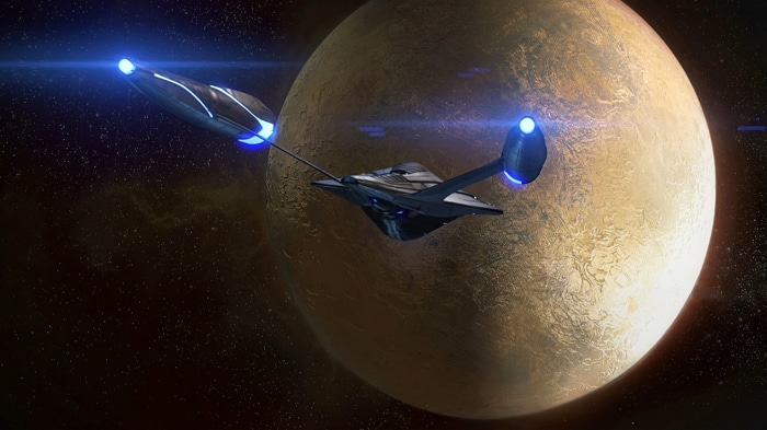 U.S.S. Protostar in space near a planet