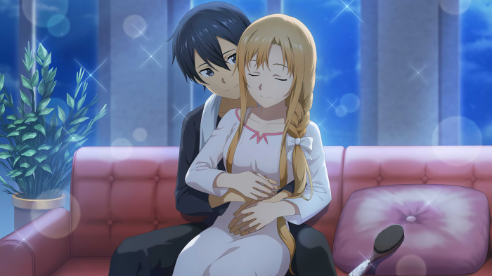 Kirito and Asuna Embrace in Sword Art Online