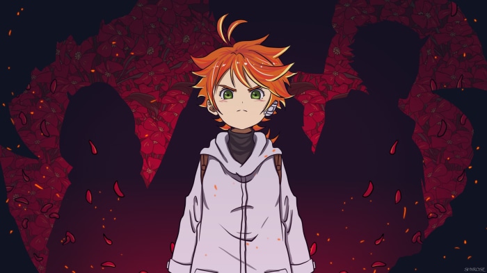 Emma from The Promised Neverland with floral silhouettes