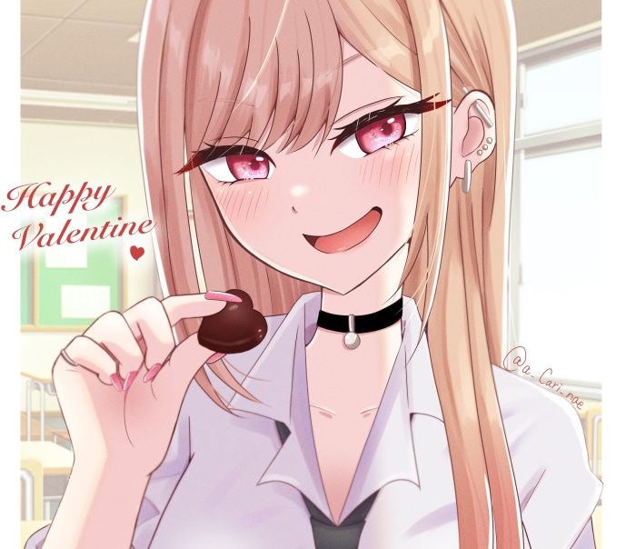 Marin Kitagawa from My Dress-Up Darling holding chocolate