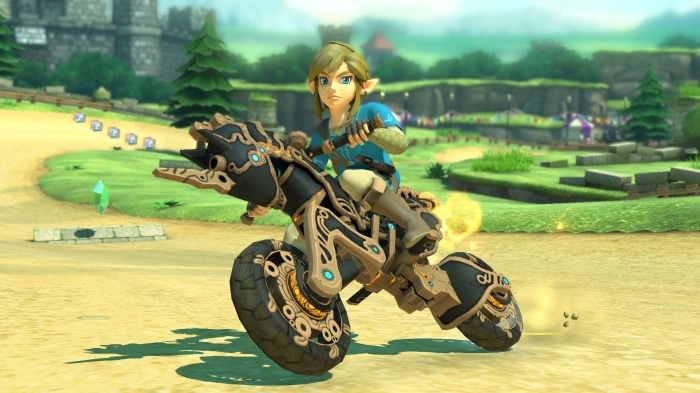 Link from The Legend of Zelda on a motorcycle