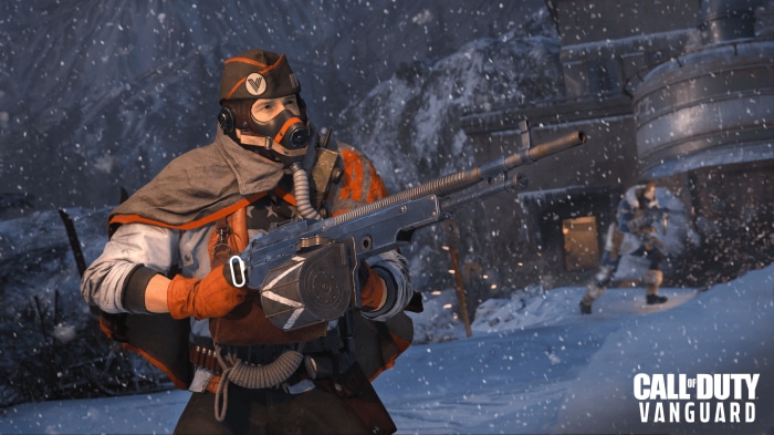 Call of Duty: Vanguard soldier with machine gun in snow