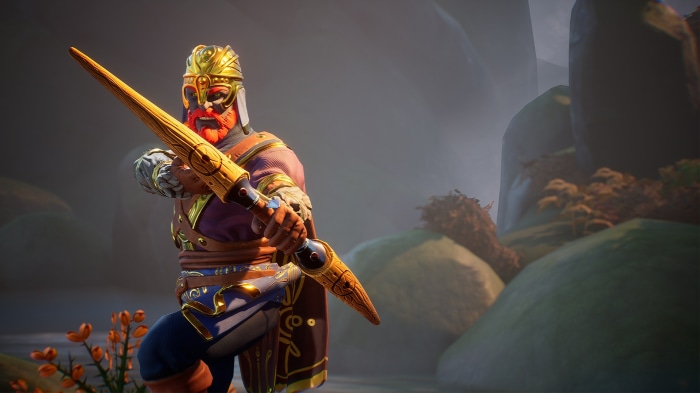 The Waylanders character with a wooden staff