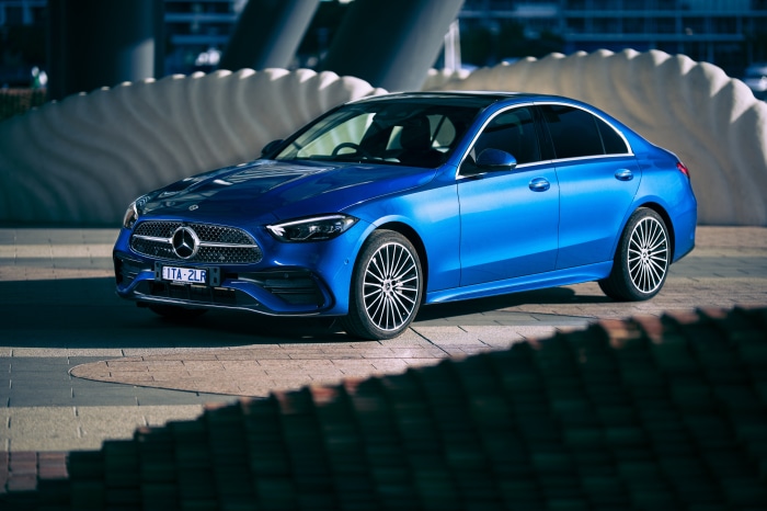 Blue Mercedes-Benz C-Class Sedan 4K