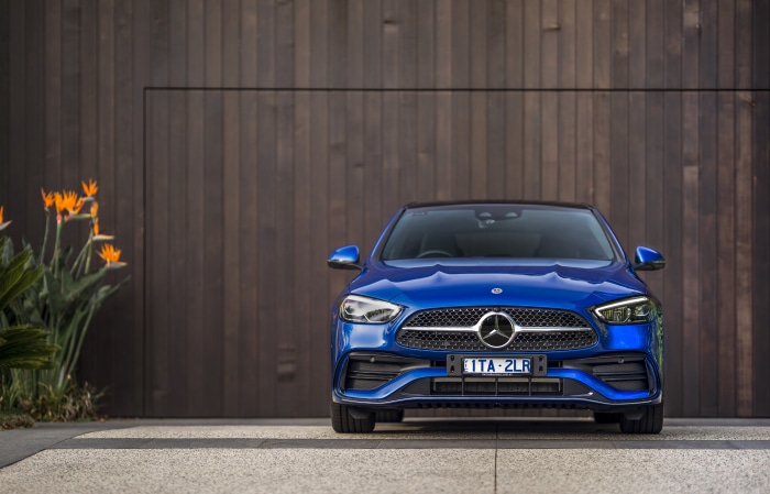 Blue Mercedes-Benz C-Class 4K