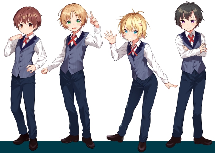 Four anime boys in school uniforms 4K