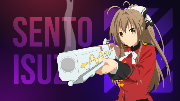 Isuzu Sento from Amagi Brilliant Park holding a gun