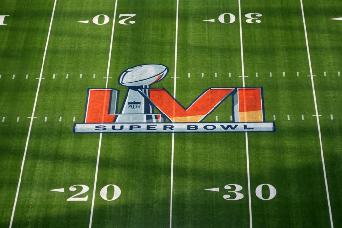 Super Bowl LVI Logo on Football Field
