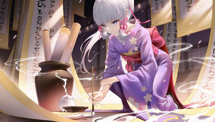 Kamisato Ayaka from Genshin Impact writing
