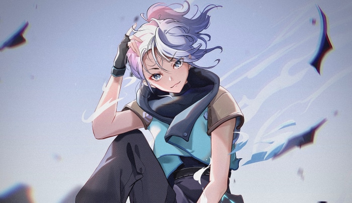 Jett from Valorant sitting with hand in hair