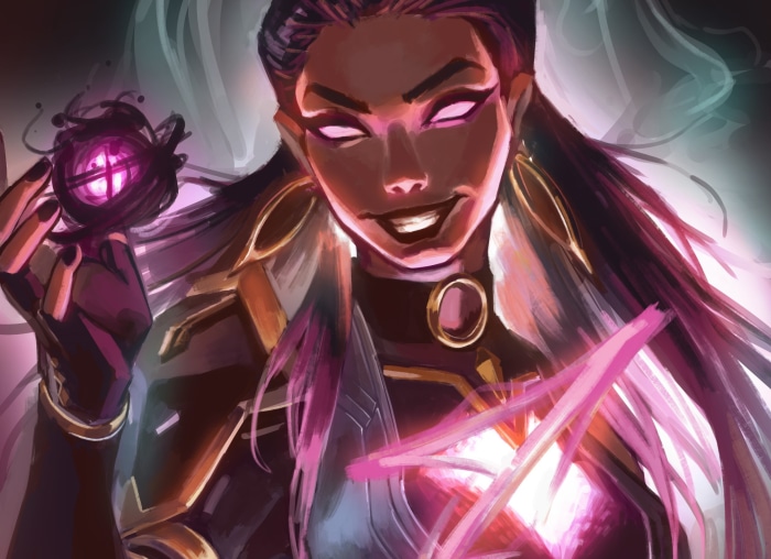 Reyna from Valorant holding magical orbs