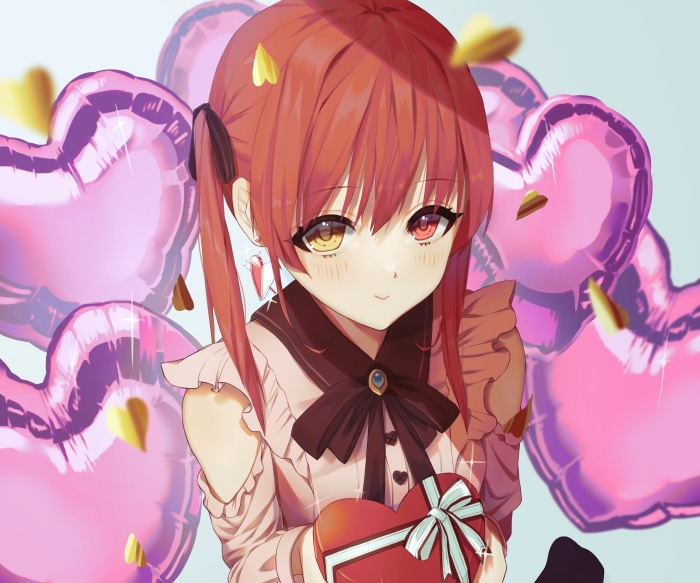 Houshou Marine from Hololive holding a heart-shaped gift
