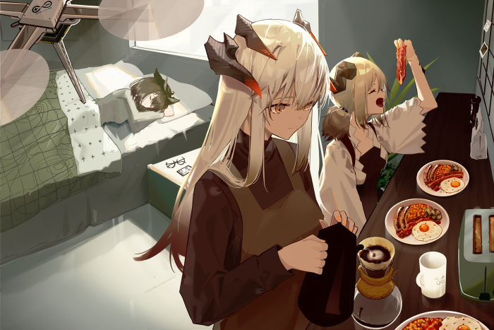 Arknights characters making breakfast