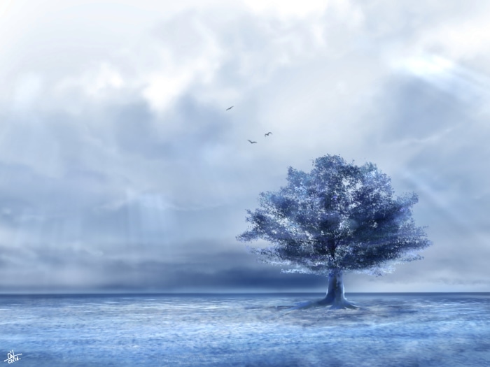 Artistic Tree in a Watery Landscape