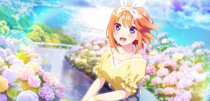 Yotsuba Nakano in a field of hydrangeas