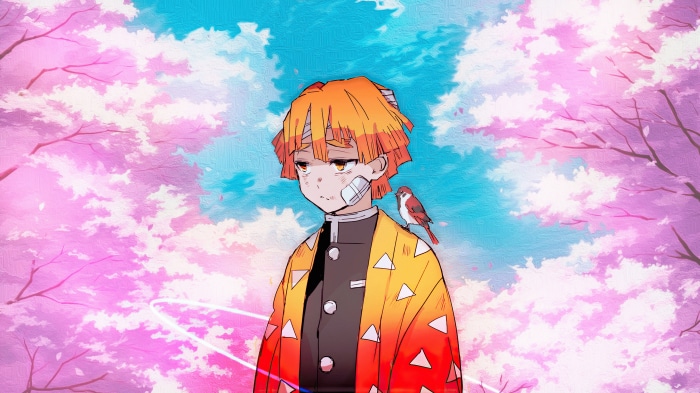 Zenitsu Agatsuma from Demon Slayer with a bird