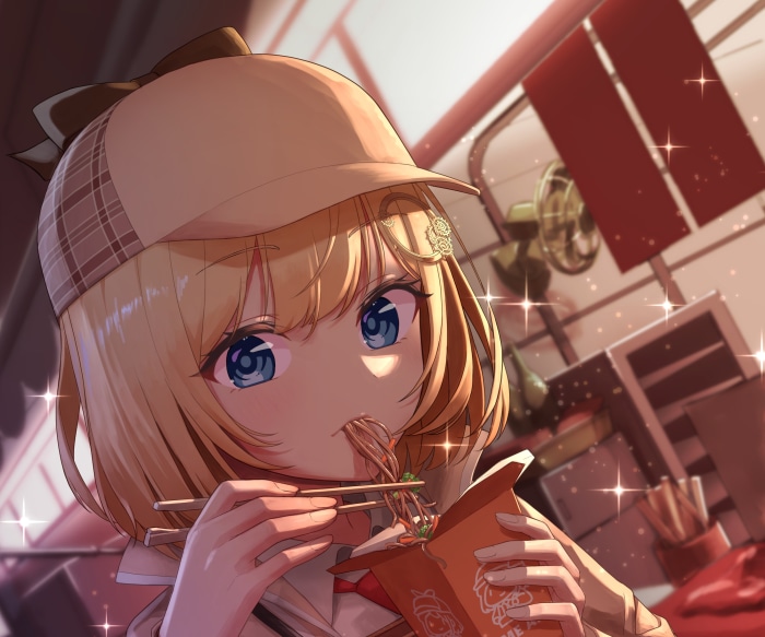 Watson Amelia from Hololive eating noodles