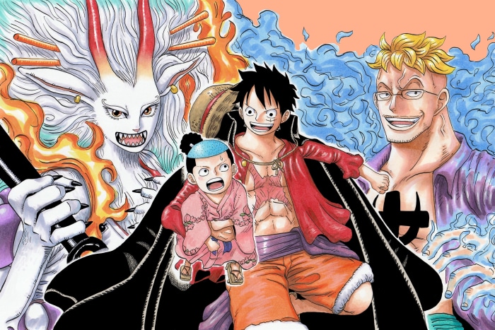 Monkey D. Luffy, Kozuki Momonosuke, Yamato, and Marco from One Piece