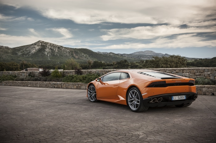 Orange Lamborghini Huracan LP 610-4 on paved area