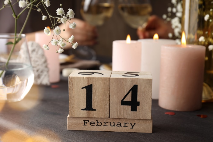 Valentines Day wooden calendar with candles