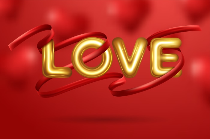 Golden LOVE balloons with red ribbon 4K