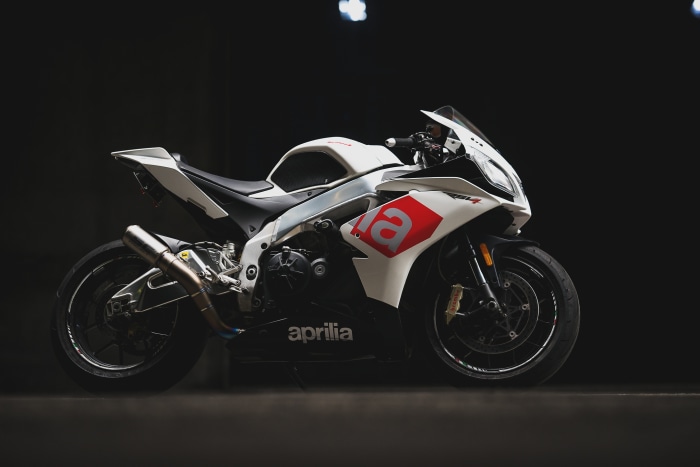 White Aprilia RSV4 motorcycle