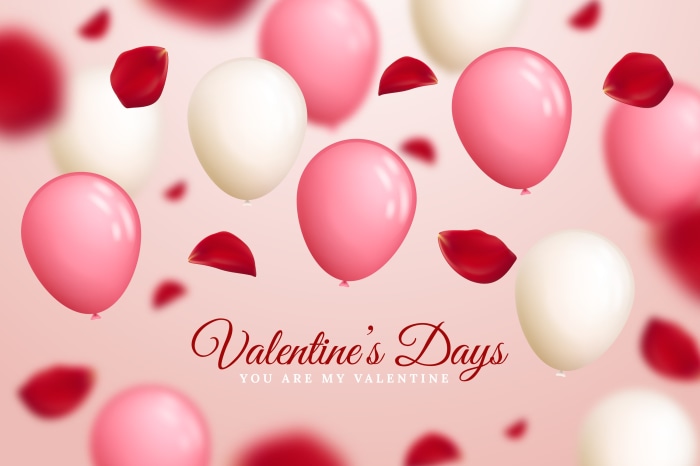 Valentine's Day Balloons and Rose Petals