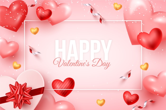 Happy Valentine's Day Hearts and Confetti