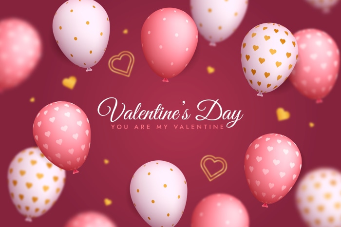Valentine's Day balloons and hearts
