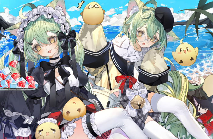 Akashi from Azur Lane on a beach with chicks