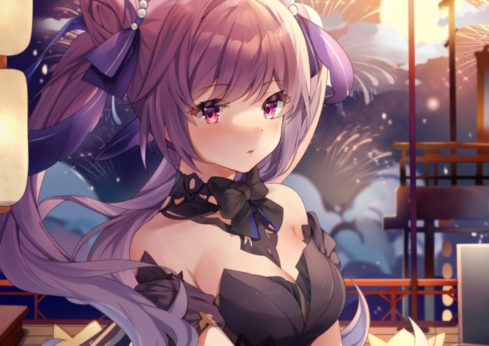 Keqing from Genshin Impact with Fireworks