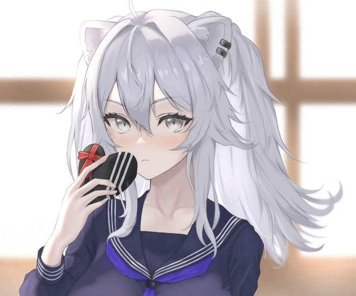 Shishiro Botan from Hololive holding a heart-shaped chocolate