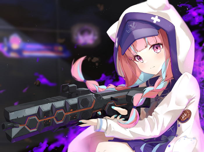 Minato Aqua from Hololive holding a futuristic weapon