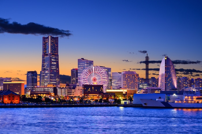 Yokohama cityscape at dusk with waterfront