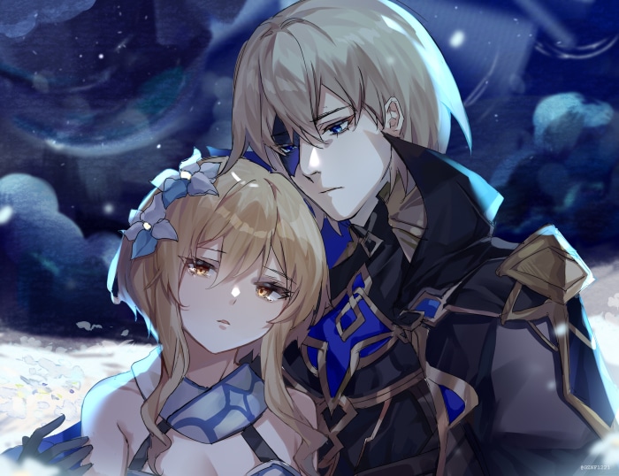 Lumine and Dainsleif from Genshin Impact