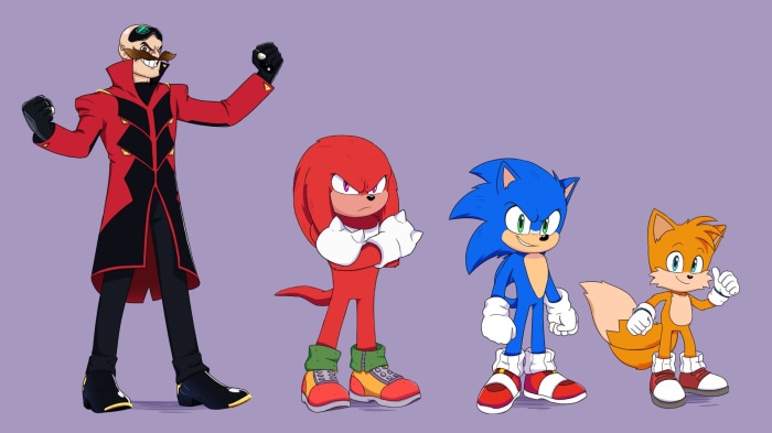 Dr. Robotnik, Knuckles, Sonic, and Tails from Sonic the Hedgehog 2