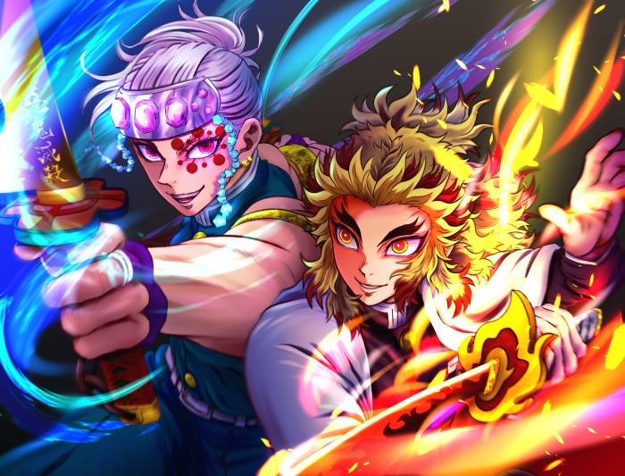 Tengen Uzui and Kyojuro Rengoku from Demon Slayer 4K