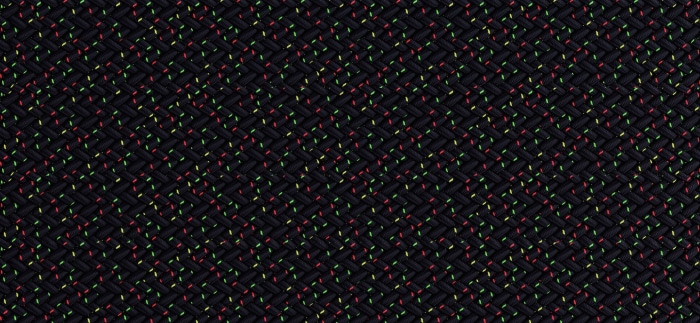 Abstract woven pattern with red, green, and yellow threads