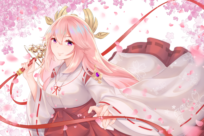 Yae Miko from Genshin Impact with Cherry Blossoms