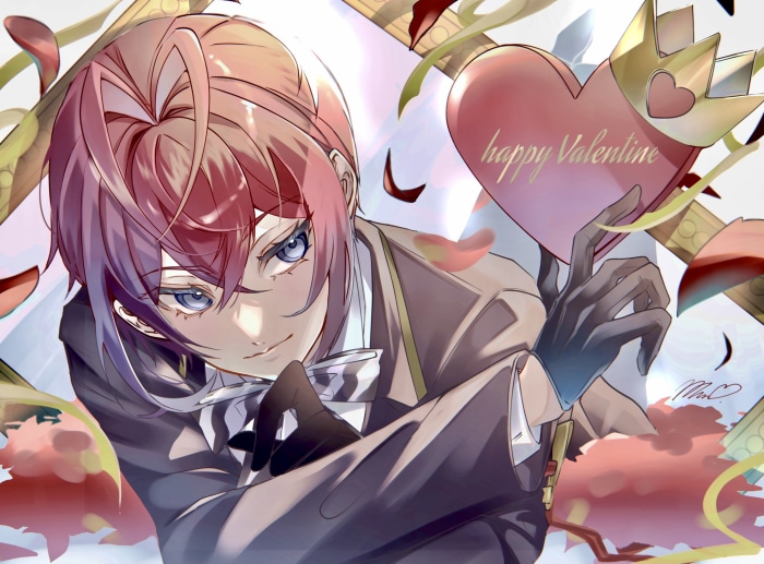 Riddle Rosehearts from Twisted Wonderland holding a Valentine's heart