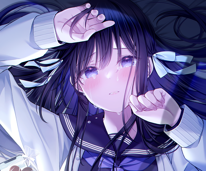 Crying Anime Girl with Tearful Eyes