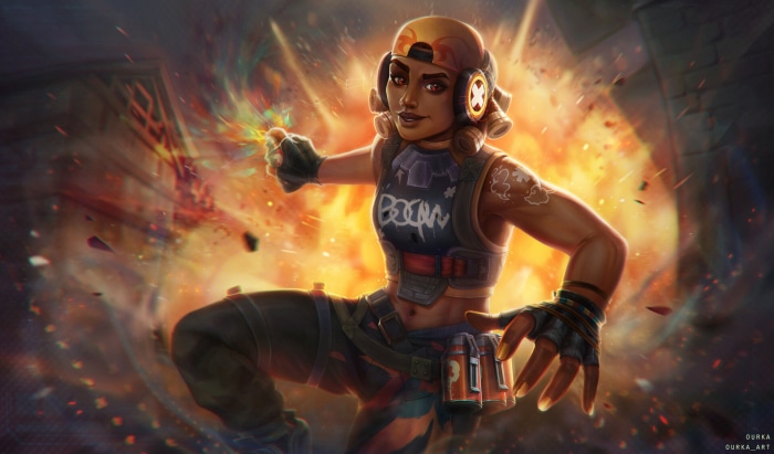 Raze from Valorant with explosions