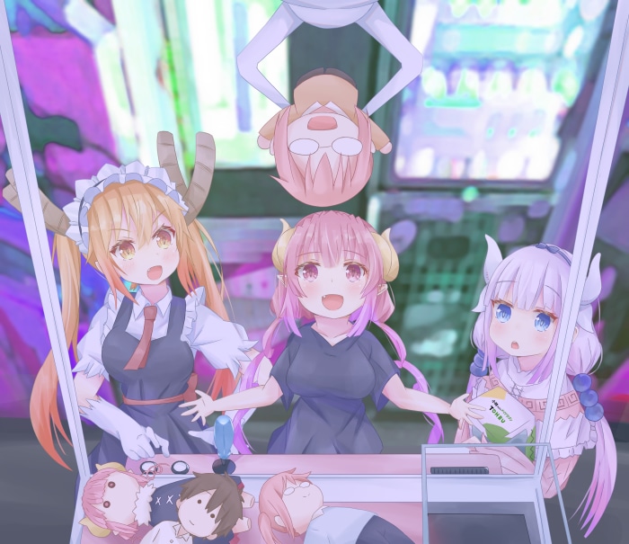Miss Kobayashi's Dragon Maid characters in a claw machine