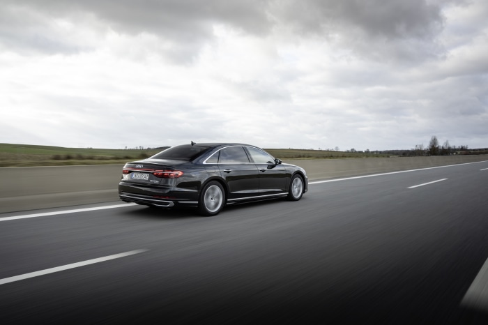 Audi A8 L 60 TFSI e quattro S line on highway