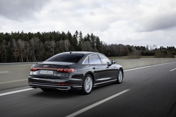 Audi A8 L 60 TFSI e quattro S line on highway