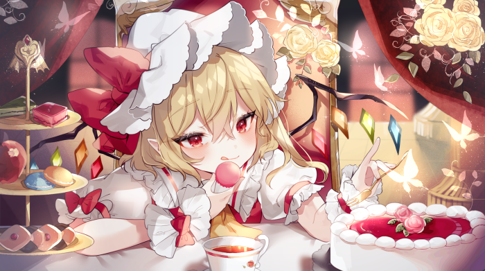 Flandre Scarlet from Touhou eating a macaron
