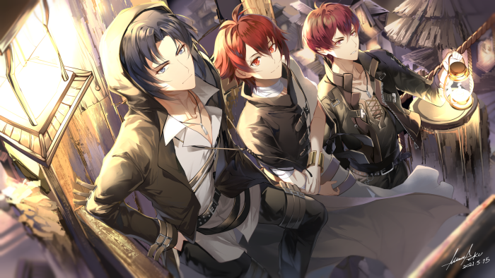 Toma Inumaru, Iori Izumi, and Riku Nanase from IDOLiSH7