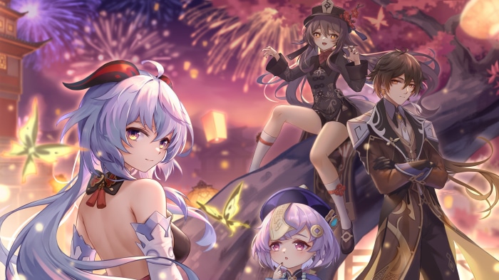 Ganyu, Zhongli, Hu Tao, and Qiqi from Genshin Impact
