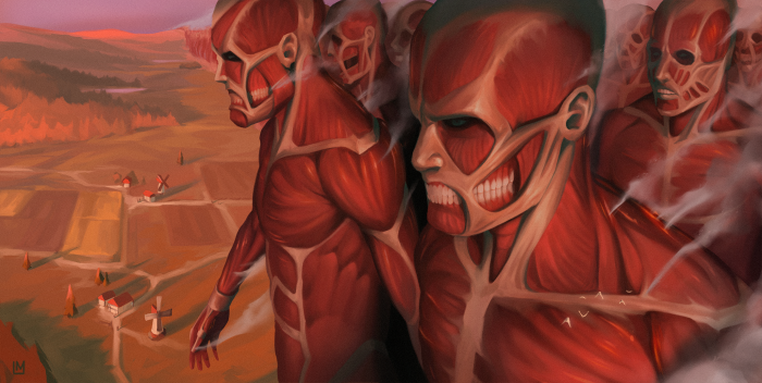Colossal Titans during The Rumbling from Attack On Titan