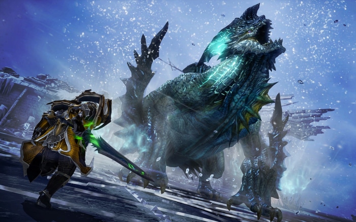 Warrior fighting a dragon in Lost Ark